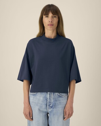 Stella Raya - Das kurze Damen-T-Shirt aus recycelter Baumwolle - French Navy - XL bedrucken, Art.-Nr. STTW259C7271X Stella Raya - Das kurze Damen-T-Shirt aus recycelter Baumwolle - French Navy - XL bedrucken, Art.-Nr. STTW259C7271X
