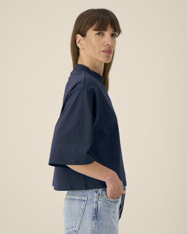 Stella Raya - Das kurze Damen-T-Shirt aus recycelter Baumwolle - French Navy - XL bedrucken, Art.-Nr. STTW259C7271X Stella Raya - Das kurze Damen-T-Shirt aus recycelter Baumwolle - French Navy - XL bedrucken, Art.-Nr. STTW259C7271X