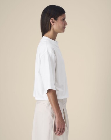 Stella Raya - Das kurze Damen-T-Shirt aus recycelter Baumwolle - White - M bedrucken, Art.-Nr. STTW259C0011M Stella Raya - Das kurze Damen-T-Shirt aus recycelter Baumwolle - White - M bedrucken, Art.-Nr. STTW259C0011M