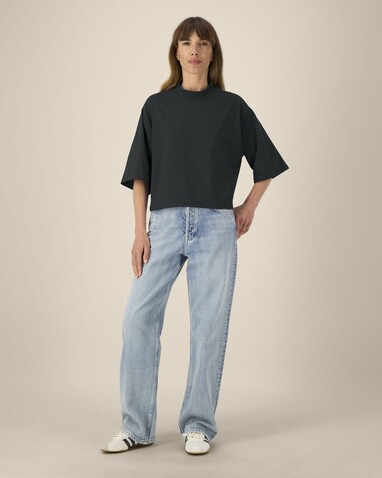 Stella Raya - Das kurze Damen-T-Shirt aus recycelter Baumwolle - Black - S bedrucken, Art.-Nr. STTW259C0021S