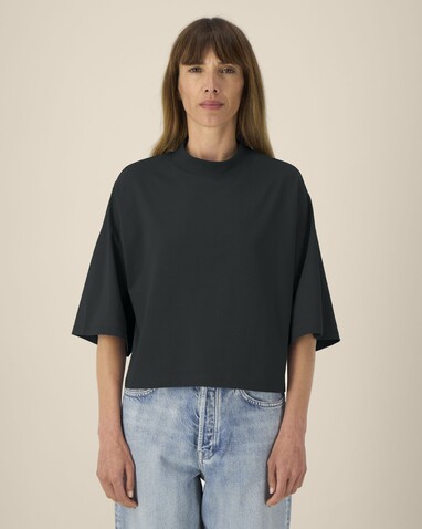 Stella Raya - Das kurze Damen-T-Shirt aus recycelter Baumwolle - Black - L bedrucken, Art.-Nr. STTW259C0021L