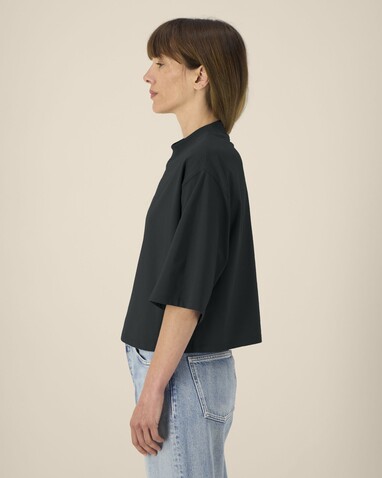 Stella Raya - Das kurze Damen-T-Shirt aus recycelter Baumwolle - Black - L bedrucken, Art.-Nr. STTW259C0021L