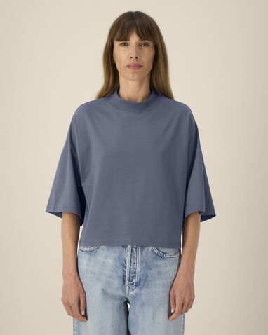 Stella Raya - Das kurze Damen-T-Shirt aus recycelter Baumwolle - Blue Grey - S bedrucken, Art.-Nr. STTW259C1561S