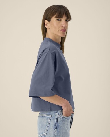 Stella Raya - Das kurze Damen-T-Shirt aus recycelter Baumwolle - Blue Grey - L bedrucken, Art.-Nr. STTW259C1561L