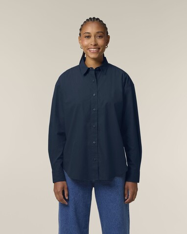 Stella Styler Shirt - Das Relaxed Damen-Popelinehemd - French Navy - XL bedrucken, Art.-Nr. STWW973C7271X