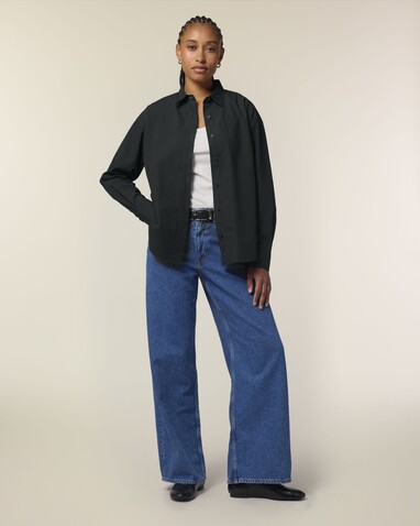 Stella Styler Shirt - Das Relaxed Damen-Popelinehemd - Black - S bedrucken, Art.-Nr. STWW973C0021S