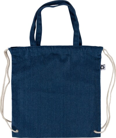 Recycelte Denim-Kordeltasche Dex – Blau bedrucken, Art.-Nr. 005999999_1349541