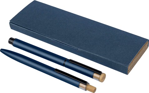 Recyceltes Aluminium lackiertes Stiftset Ilaria – Blau bedrucken, Art.-Nr. 005999128_1351333