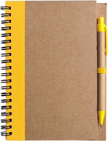 Notizbuch Stella | Recycelter Karton | Liniert | Kugelschreiber – Gelb bedrucken, Art.-Nr. 006999999_1454586