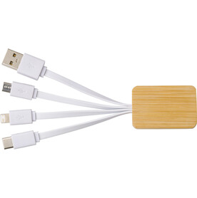 Bambus Ladekabel Brandan – Weiß bedrucken, Art.-Nr. 002999999_710986