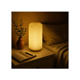 Coollux faltbare Papier-LED-Lampe Aurora Tall auf Holzsockel, 32cm - Natur bedrucken, Art.-Nr. LT40726-N0094