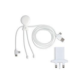 2090 - Xoopar Mr. Bio Langes Ladekabel + UK Stecker Adapter - Weiss bedrucken, Art.-Nr. LT41026-N0001