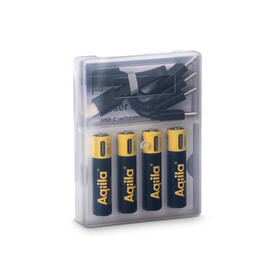 Aqiila Wiederaufladbare USB-C-Batterien AAA 600 mAh, 4er-Pack - Schwarz bedrucken, Art.-Nr. LT45210-N0002
