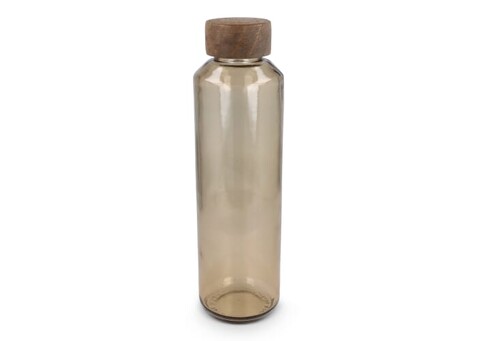 InSideOut Recycelte Glaswasserflasche ReuuZ mit Holzverschluss 650 ml - Transparent / Braun bedrucken, Art.-Nr. LT57013-N0451
