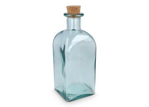 InSideOut Square Recycelte Glaswasserflasche ReuuZ mit Korkverschluss 1 l - Transparent bedrucken, Art.-Nr. LT57016-N0004