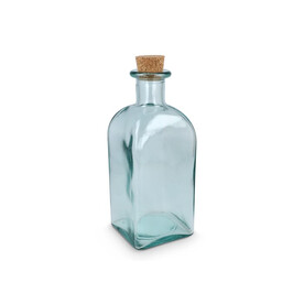 InSideOut Square Recycelte Glaswasserflasche ReuuZ mit Korkverschluss 1 l - Transparent bedrucken, Art.-Nr. LT57016-N0004