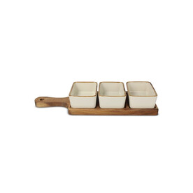 InSideOut Servierbrett aus Holz mit 3 Keramikschalen - Ecru bedrucken, Art.-Nr. LT57207-N0054