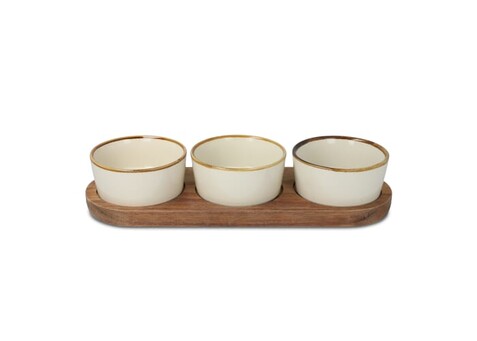 InSideOut Holzständer mit 3 runden Keramikschalen - Ecru bedrucken, Art.-Nr. LT57208-N0054 InSideOut Holzständer mit 3 runden Keramikschalen - Ecru bedrucken, Art.-Nr. LT57208-N0054