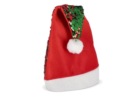 Zweifarbige Pailletten-Weihnachtsmütze - Rot / Grün bedrucken, Art.-Nr. LT90272-N2131