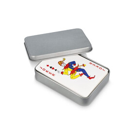 Spielkarten in Blechdose - Silber / Rot bedrucken, Art.-Nr. LT90790-N0521