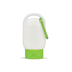 Sonnenschutzlotion mit Karabiner SPF30 aus recyceltem Material - Hellgrün bedrucken, Art.-Nr. LT91838-N0032