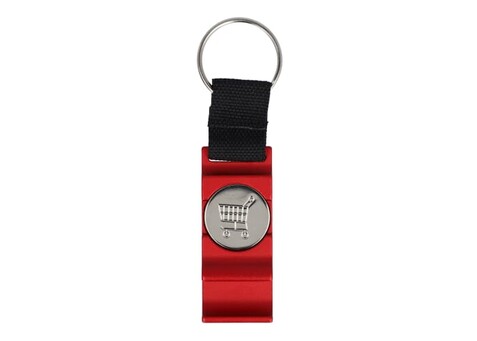 3-in-1-Flaschenöffner-Schlüsselanhänger-Einkaufswagenchip - Rot bedrucken, Art.-Nr. LT93103-N0021 3-in-1-Flaschenöffner-Schlüsselanhänger-Einkaufswagenchip - Rot bedrucken, Art.-Nr. LT93103-N0021