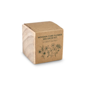 FSC-Holzpflanzgefäß-Set – Blumenmischung - Natur bedrucken, Art.-Nr. LT94577-N0094