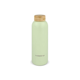 Waterdrop Edelstahlflasche mit Bambusdeckel 600 ml - Dunkelbraun / Grün bedrucken, Art.-Nr. LT47002-N5031