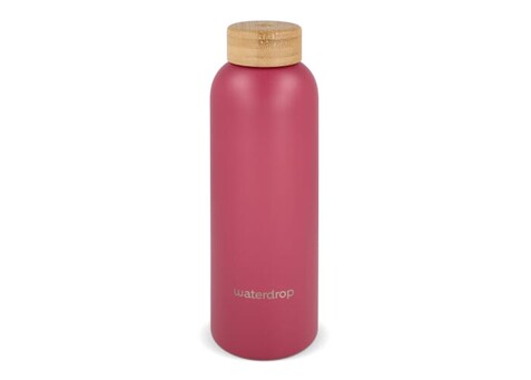 Waterdrop Edelstahlflasche mit Bambusdeckel 600 ml - Dunkelrosé bedrucken, Art.-Nr. LT47002-N0078