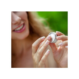 Runde Lippenbalsam-Dose aus recyceltem Aluminium - Silber bedrucken, Art.-Nr. LT90488-N0005