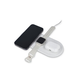 3-in-1 15 W Drahtloses Ladegerät für Handys, Apple Watch und AirPods. - Weiss bedrucken, Art.-Nr. LT95560-N0001