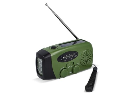 SafeSound Notfallradio mit Solar und Handaufzug - Dunkelgrün bedrucken, Art.-Nr. LT95607-N0030