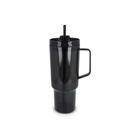 Miami Becher mit Henkel transparent 1,2 l R-PET - Transparent / Schwarz bedrucken, Art.-Nr. LT98695-N0402