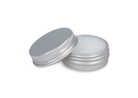 Runde Lippenbalsam-Dose aus recyceltem Aluminium - Silber bedrucken, Art.-Nr. LT90488-N0005