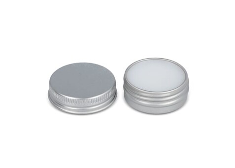 Runde Lippenbalsam-Dose aus recyceltem Aluminium - Silber bedrucken, Art.-Nr. LT90488-N0005