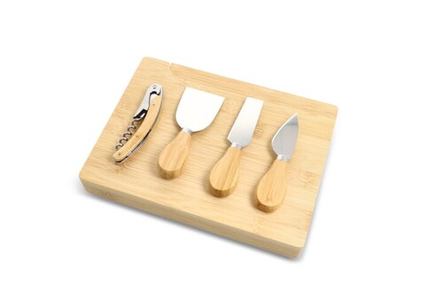4er-Set für Käse und Wein aus Bambus - Natur bedrucken, Art.-Nr. LT94495-N0094