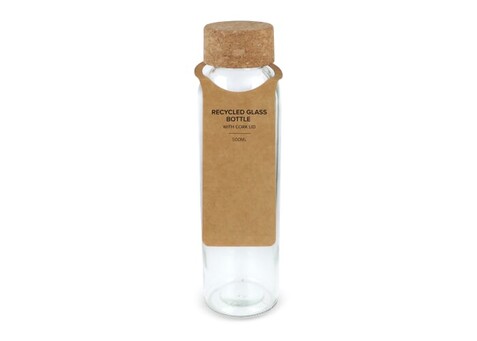 Recycling-Glasflasche mit Korkdeckel 500ml - Transparent bedrucken, Art.-Nr. LT98870-N0004