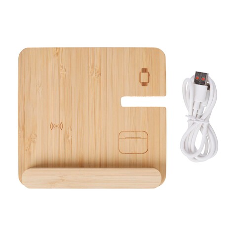 Kabelloses Ladegerät Tribu | Recycelter Bambus | 3-in-1 – Braun bedrucken, Art.-Nr. 011999999_1514192 Kabelloses Ladegerät Tribu | Recycelter Bambus | 3-in-1 – Braun bedrucken, Art.-Nr. 011999999_1514192