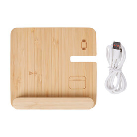 Kabelloses Ladegerät Tribu | Recycelter Bambus | 3-in-1 – Braun bedrucken, Art.-Nr. 011999999_1514192