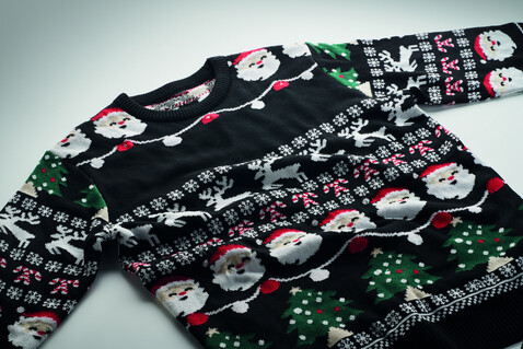 Weihnachts-LED-Pullover L/XL - Schwarz bedrucken, Art.-Nr. CX1554-03