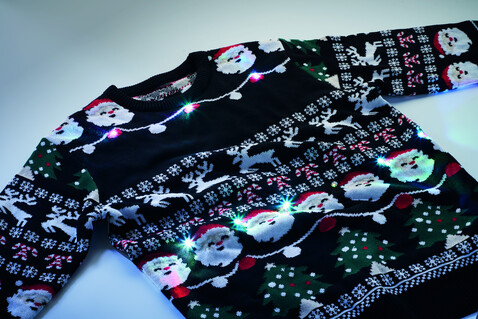 Weihnachts-LED-Pullover L/XL - Schwarz bedrucken, Art.-Nr. CX1554-03