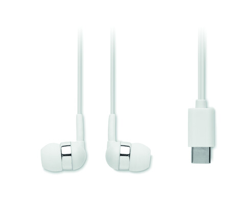 Ohrhörer mit USB-C-Anschluss - Weiß bedrucken, Art.-Nr. MO2240-06