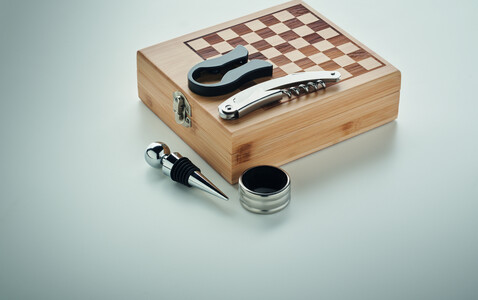 Weinset mit Schachspiel - Holz bedrucken, Art.-Nr. MO2393-40 Weinset mit Schachspiel - Holz bedrucken, Art.-Nr. MO2393-40