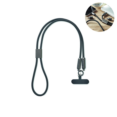 60W Lanyard-Ladekabel - Schwarz bedrucken, Art.-Nr. MO2585-03