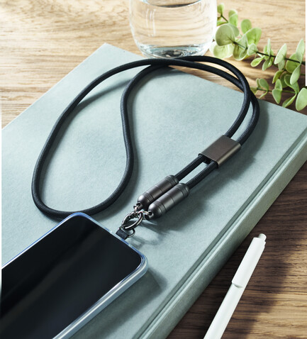 60W Lanyard-Ladekabel - Schwarz bedrucken, Art.-Nr. MO2585-03