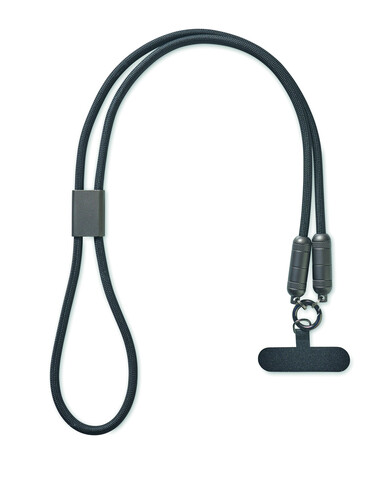 60W Lanyard-Ladekabel - Schwarz bedrucken, Art.-Nr. MO2585-03