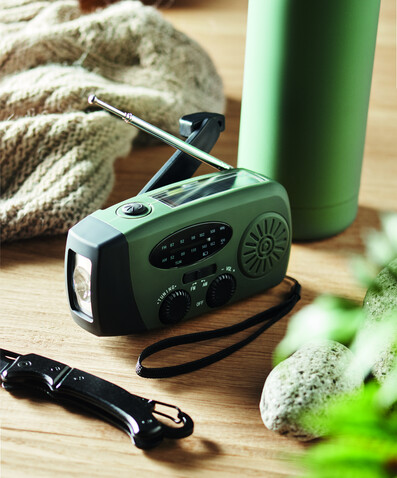 AM/FM Radio mit Taschenlampe MO2746- - Dunkelgrün bedrucken, Art.-Nr. MO2746-60