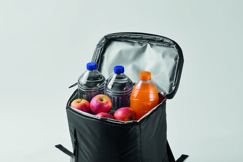 Kühlrucksack 600D RPET - Schwarz bedrucken, Art.-Nr. MO2971-03 Kühlrucksack 600D RPET - Schwarz bedrucken, Art.-Nr. MO2971-03