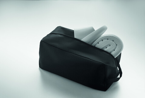 Schuhtasche 600D RPET - Schwarz bedrucken, Art.-Nr. MO2977-03