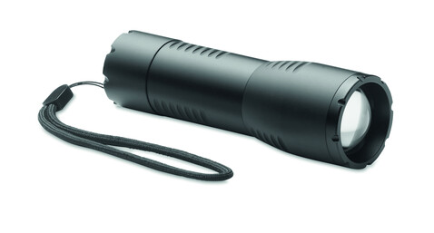 Kleine LED-Taschenlampe Alu - Schwarz bedrucken, Art.-Nr. MO6591-03